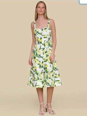 NWT Avec les Filles Size 4(Small) A Line Midi Dress in Amalfi Lemon